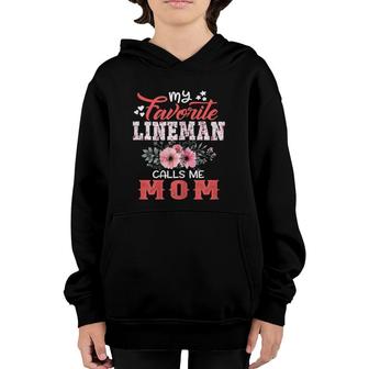 Womens My Favorite Lineman Calls Me Mom Floral Mother's Day Youth Hoodie | Mazezy