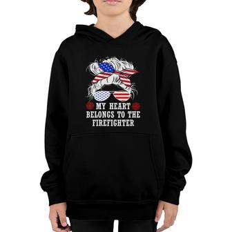 Womens My Heart Belongs To Fire Captain Firefighter Mom Wife Gifts V-Neck Youth Hoodie | Mazezy