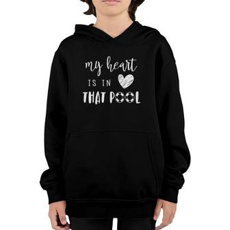 Womens My Heart Is In That Pool Swim Mom Youth Hoodie | Mazezy