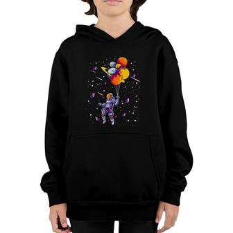 Womens Outer Space Lovers Gift Spaceman Flying Holding Planets Trip Youth Hoodie | Mazezy