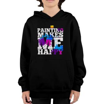 Womens Painters Gift Painting Makes Happy Artist Paint Splatter V-Neck Youth Hoodie | Mazezy