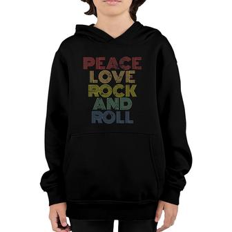 Womens Peace Love Rock And Roll Distressed Rock Concert 70S 80S V-Neck Youth Hoodie | Mazezy