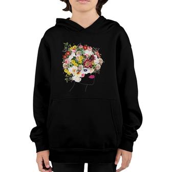 Womens Portrait With Floral Hair Botanical Inspired Flowers Graphic V Neck Youth Hoodie | Mazezy