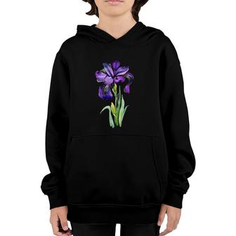 Womens Purple Iris Flower Vintage Art Design Delicate Colors Youth Hoodie | Mazezy