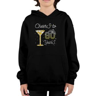 Womens Queen Cheers To 80 Years Old Happy 80Th Birthday Woman Mom V-Neck Youth Hoodie | Mazezy