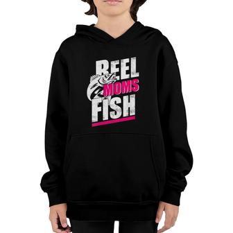 Womens Reel Moms Fish Funny Fishing V Neck Youth Hoodie | Mazezy
