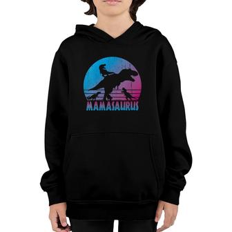 Womens Vintage Retro 3 Kids Mamasaurus Sunset Funny Gift For Mother V-Neck Youth Hoodie | Mazezy