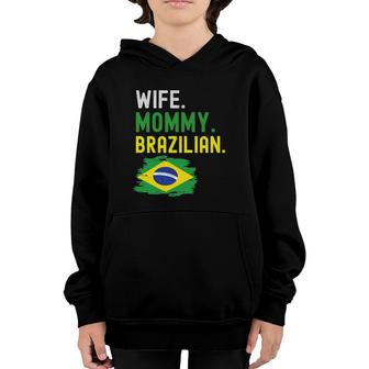 Womens Wife Mommy Brazilian Brazil Flag Mom Mother's Day Youth Hoodie | Mazezy