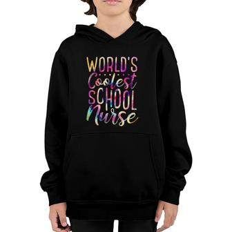 World's Coolest School Nurse Fun Tie Dye Graphic Art Print Youth Hoodie | Mazezy