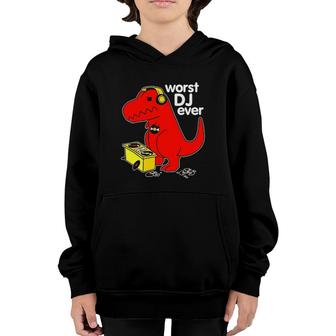 Worst Dj Ever Funny T Rex Dinosaur Sarcastic Music Pun Youth Hoodie | Mazezy