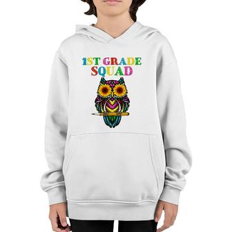 1St Grade Squad Sunflower Owl 1St Grade Teacher Youth Hoodie | Mazezy