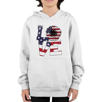 4Th Of July Love Sunflower Patriotic American Flag Youth Hoodie | Mazezy
