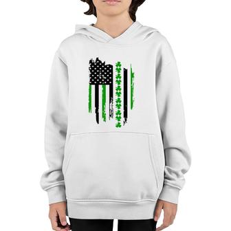 American Flag Shamrock Lucky Clover Irish St Patrick's Day Youth Hoodie | Mazezy