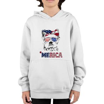 American Flag Yorkshire Terrier Yorkie Mom 4Th Of July Youth Hoodie | Mazezy