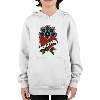 American Traditional Tattoo Design Love Heart Youth Hoodie | Mazezy