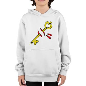 American Traditional Tattoo Style Key Over Heart Youth Hoodie | Mazezy UK