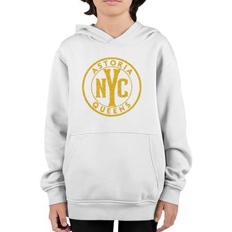 Astoria Queens Nyc Vintage Sign Distressed Amber Print Youth Hoodie | Mazezy