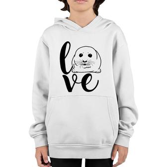 Baby Harp Seal Letter Print Love Youth Hoodie | Mazezy