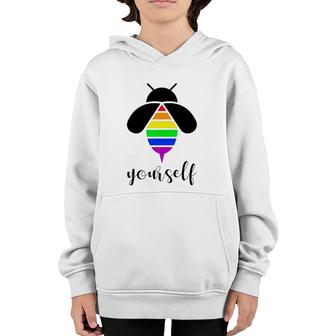 Be Yourself Gay Pride Lgbtq Funny Rainbow Bee Youth Hoodie | Mazezy