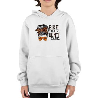 Bike Hair Don't Care Messy Bun Girl Biker Messy Bun Mom Youth Hoodie | Mazezy