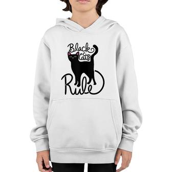 Black Cats Rule Fun Black Cat Mom Cute Youth Hoodie | Mazezy