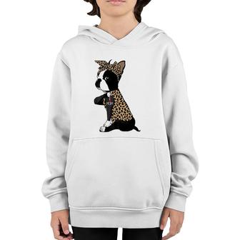 Boston Terrier Lover I Love Mom Tattoo Leopard Mothers Day Youth Hoodie | Mazezy