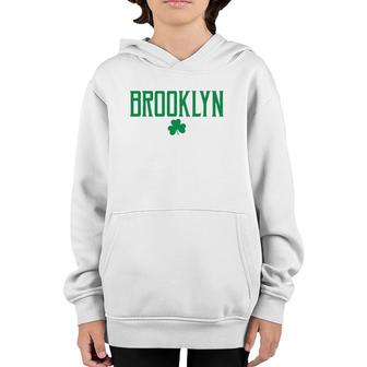 Brooklyn Irish Shamrock Vintage Text Green Print Youth Hoodie | Mazezy
