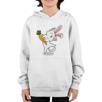 Bunny Cat With Carrots Dancing Happy Easter Day Youth Hoodie - Seseable