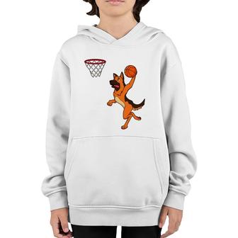 Cartoon Shepherd Dog Playing Basketball Youth Hoodie | Mazezy