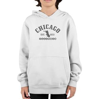 Chicago Illinois Est 1833 City Map Pride Vintage Gift Youth Hoodie | Mazezy