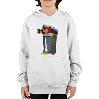 Cool Funny Paparazzi In Trash Can Youth Hoodie | Mazezy