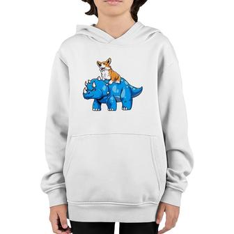 Corgi Riding A Dinosaur - Dinosaur Historical Dino Youth Hoodie | Mazezy