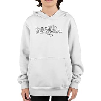 Cute Doodle Cats With Houseplants Cat Lover Plant Mom Youth Hoodie | Mazezy
