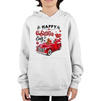 Cute English Cocker Spaniel Red Truck Happy Valentine's Day Youth Hoodie | Mazezy