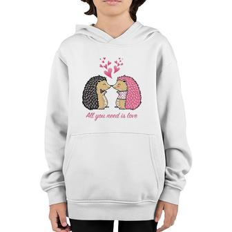 Cute Hedgehogs Kissing Valentine's Day Gift For Her Youth Hoodie | Mazezy
