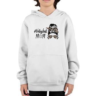 Cute Mother's Day Volleyball Mom Leopard Print Messy Bun Youth Hoodie | Mazezy