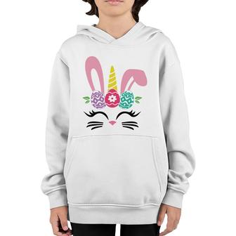 Cute Unicorn Bunny Cat Face Happy Easter Day Youth Hoodie - Seseable