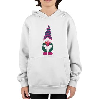 Cute Valentine Gnome Holding Flowers And Hearts Tomte Gift Youth Hoodie | Mazezy