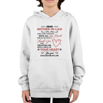 Dear Mother In Law I Will Love Your Son With All My Heart For All My Days Youth Hoodie | Mazezy