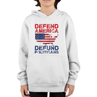 Defend America Defund Politicians - Distressed Look Youth Hoodie | Mazezy UK
