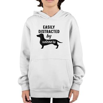 Easily Distracted By Wieners Dachshund Funny Weiner Dog V-Neck Youth Hoodie | Mazezy