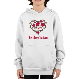 Esthetician Heart Shaped Flowers Red Roses Esthetician Youth Hoodie | Mazezy