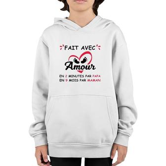 Fait Avec Amour En 2 Minutes Par Papa En 9 Mois Par Maman Pregnancy Announcement Youth Hoodie | Mazezy