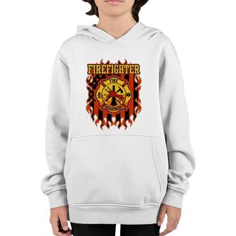 Firefighter Fire Department Fire Badge And Flag Youth Hoodie | Mazezy