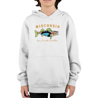 Fisherman Wisconsin Lac Courte Oreilles Lake Walleye Fishing Youth Hoodie | Mazezy
