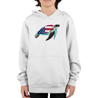 Fourth Of July Cool Patriotic Sea Turtle Tee Gift Youth Hoodie | Mazezy