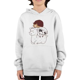 Funny Hedgehog Riding Sloth Riding Llama Youth Hoodie | Mazezy