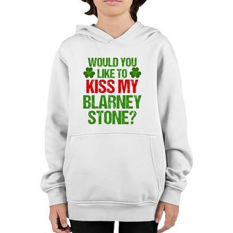 Funny St Patrick's Day Kiss My Blarney Stone Irish Gift Youth Hoodie | Mazezy