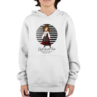 Gasparilla Lady Pirate Brunette Design Distressed Youth Hoodie | Mazezy