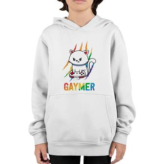 Gaymer Lgbt Cat Pride Rainbow Video Game Lovers Gift Youth Hoodie | Mazezy